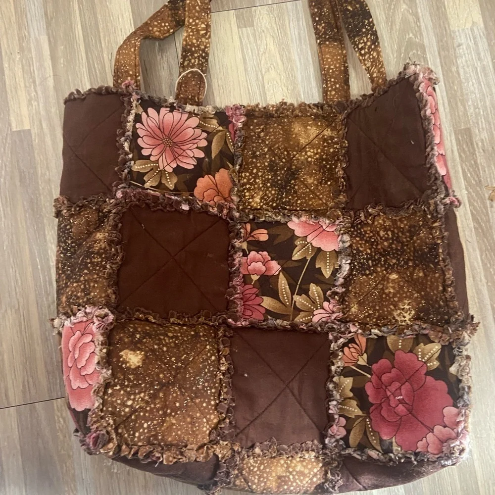 Vintage handmade from 90s Boho Quilted Tote Bag 10x10 T12